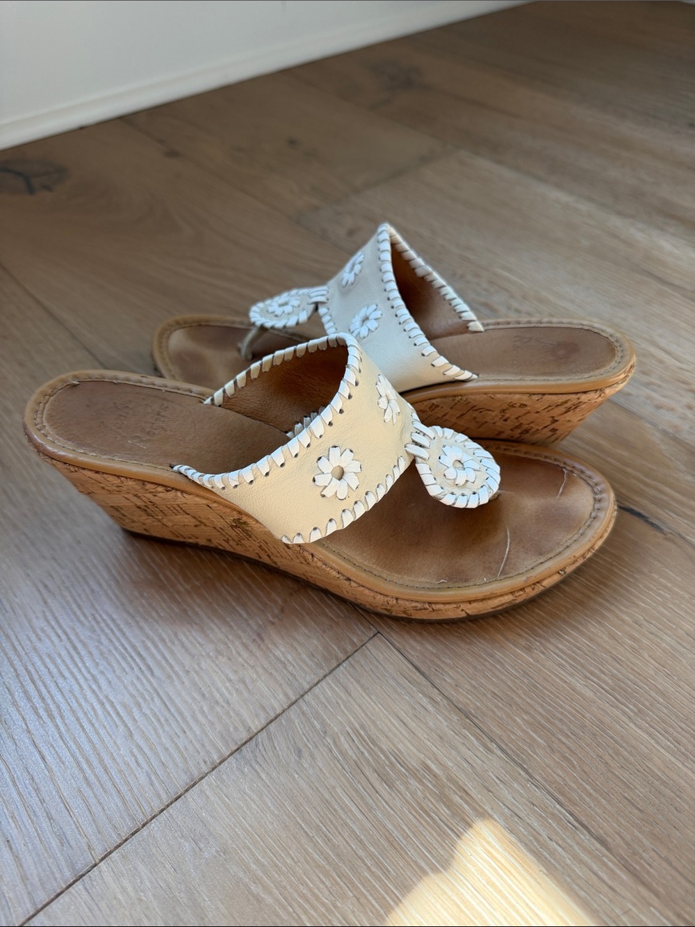 Jack Rogers White Floral Cork Wedge Sandals